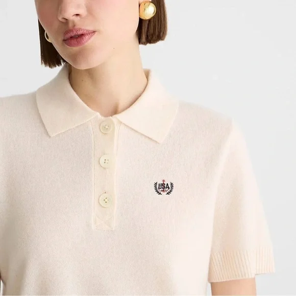 J. Crew Limited Edition USA Swimming X J.Crew Cashmere Cropped Sweater Polo - Picture 3 of 14